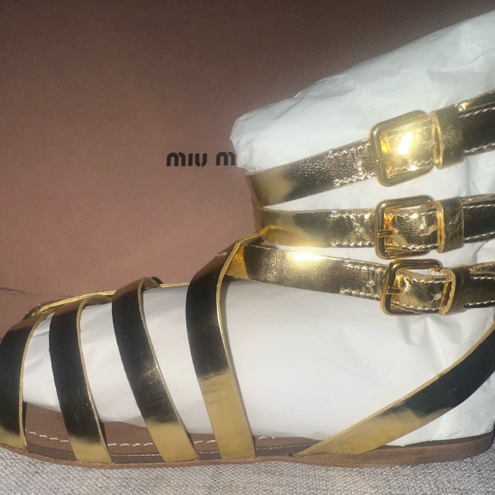 Miu Miu Metallic Gold Buckle Sandals
